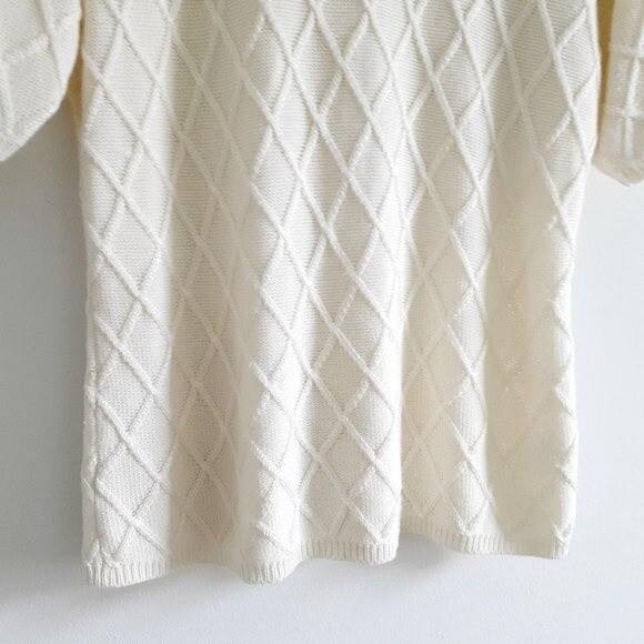 Liz Claiborne Collection Cream Argyle Knit Pattern Short Sleeve Sweater Large - Picture 6 of 9